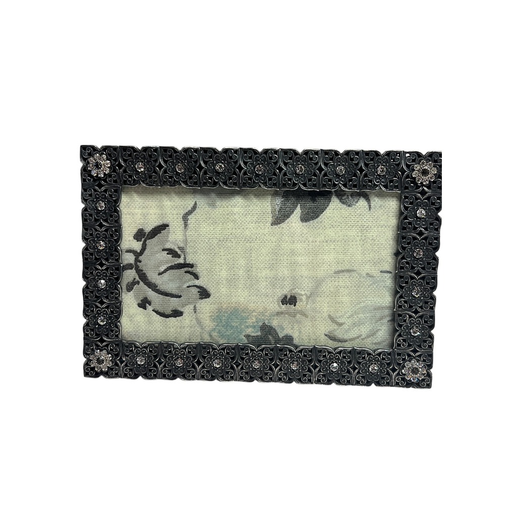 Anthropologie Filigree Metal Picture Frame Rhinestone Floral Pewter 4x6 Display